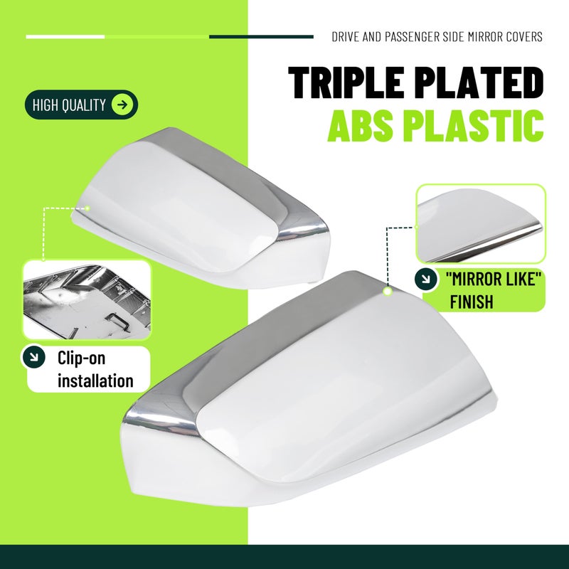 ECOTRIC Pair Mirror Covers Compatible With 2014-2020 Chevy Impala Overlays Trims Shells Chrome 2PCS - Image 3